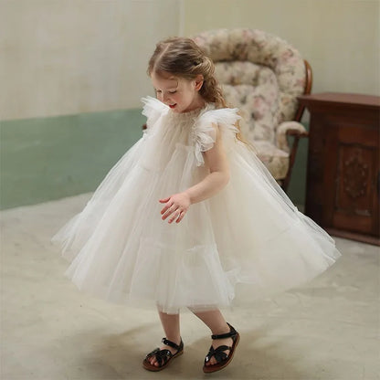 Girls Handmade Splicing Fluffy Gauze Princess Dress Summer New Foreign Dresses Party Dress for Kids Girl