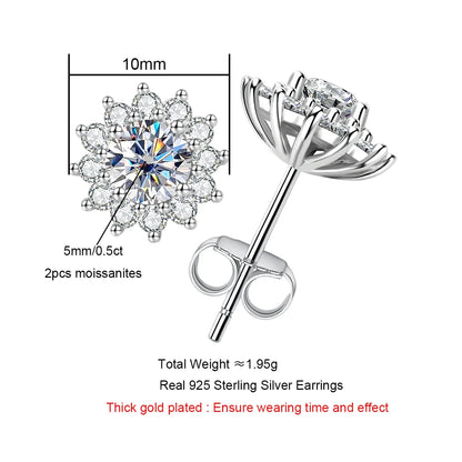 1 Carat Total D Color Moissanite Diamond Sunflower Earrings For Women 925 Sterling Silver Stud Earrings Wholesale