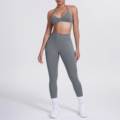 Women 2pcs Patchwork Sport Yoga Suit Training Sleeveless Sport Gym Tops Tummy Control Slimming Booty Leggings Yoga Suit Sports