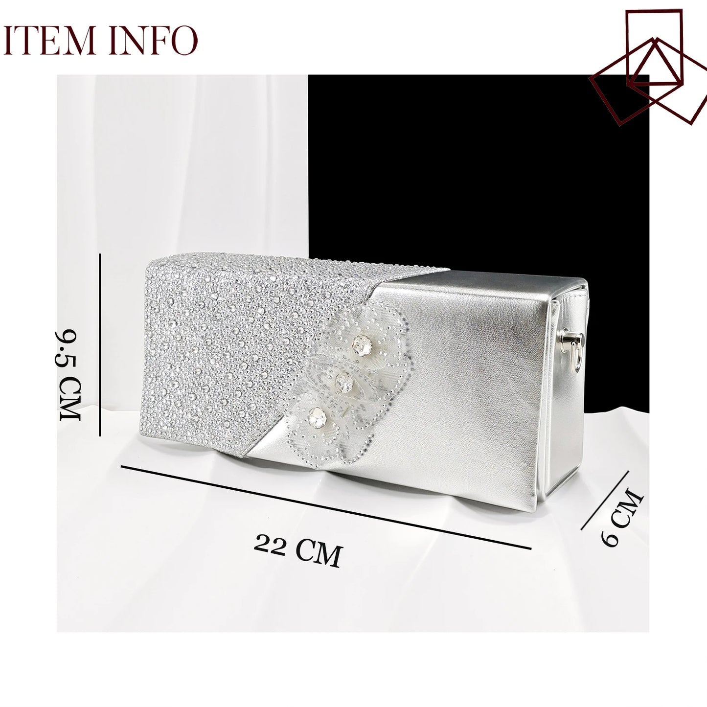 Elegant Silver Pointed-Toe High Heels Shoes with Diamond Accents & Matching Bag - Ideal for Party Elegance