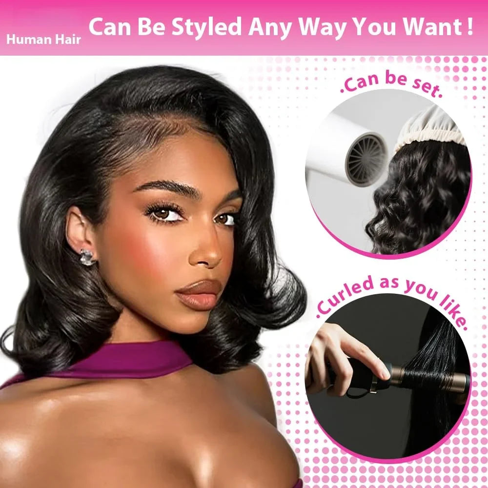 Short Bob Glueless Body Wave Human Hair Wigs 5X5 HD Transparen Lace Frontal Real Human Hair Wig Natural Human Hair  Wigs 16 Inch