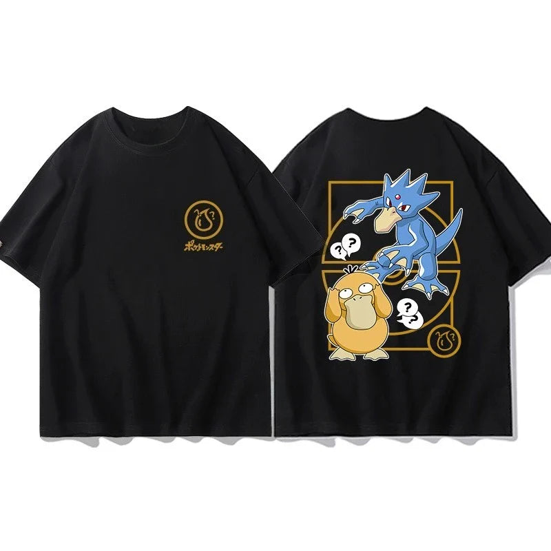 Short Sleeve T-Shirt Gengar Psyduck Mewtwo Printed Men's Boys and Girls Summer New Fashion Top