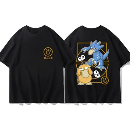 Short Sleeve T-Shirt Gengar Psyduck Mewtwo Printed Men's Boys and Girls Summer New Fashion Top