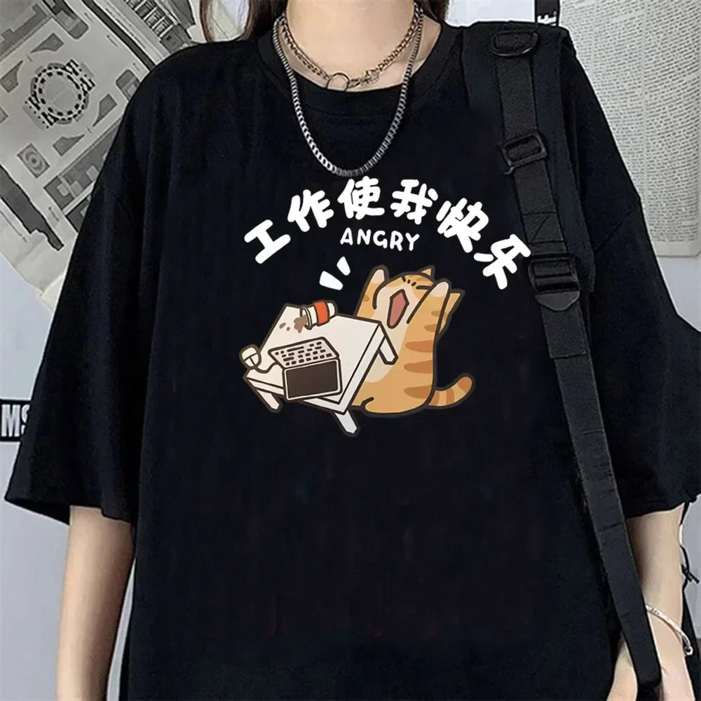 Funny Fashion Women T Shirt Cat Printed T-Shirt Casual Short Sleeve Couples T-Shirt Funny Cat Streetwear Female Top Tee