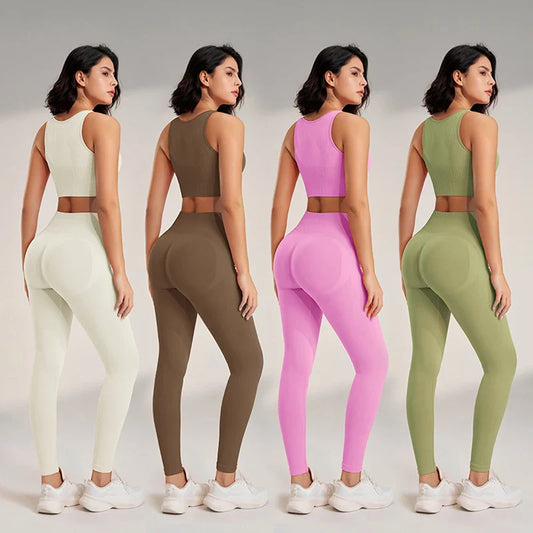 Yoga Clothing Set Women's High Waisted Leggings and Top Two Piece Seamless Fitness Exercise Clothing Fitness Underwear plus size