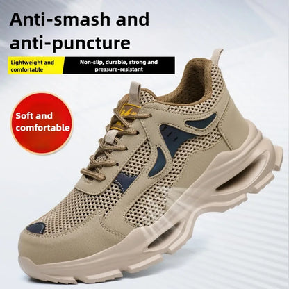 Summer Safety Shoes Anti-puncture Khaki Lightweight Breathable Men's Safety boots Durable Impact Resistant Work Sneaker