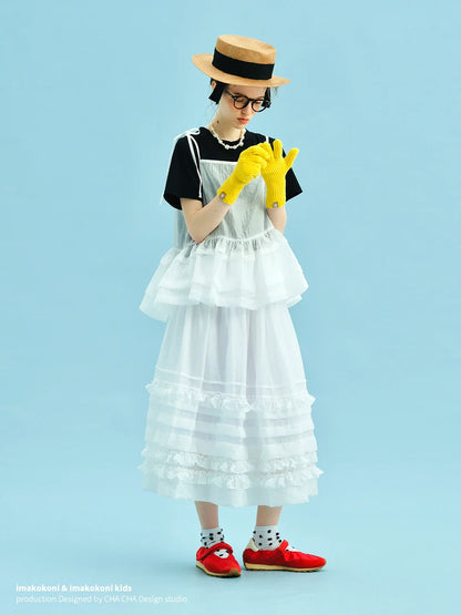 Half length skirt 2025 imakokoni Xia Sen style artistic bright yarn light and thin lace layered A-line skirt 255049