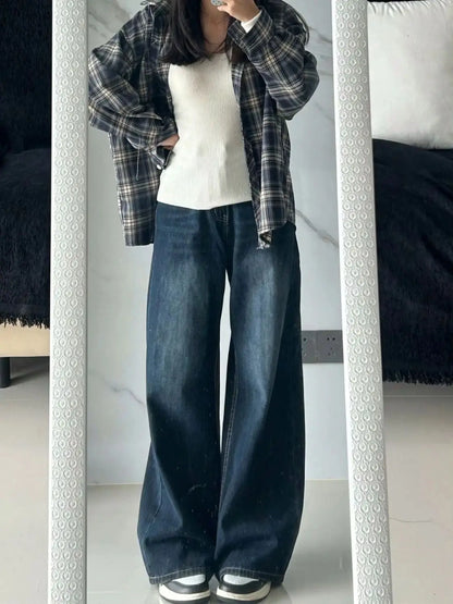 Womens Jeans Baggy Jeans Y2k Retro  Loose Straight Leg Washed Denim High Waist Slimming Comfort Fit Long Pants For Women