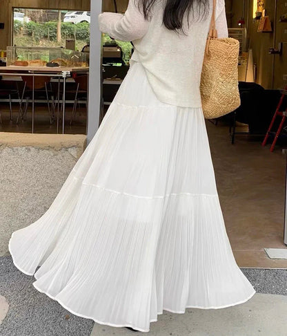 Women's High Waist Pleated Maxi Skirt, Casual A-Line Flowy Tiered Long Skirt, Elegant Beach Vacation Skirts for Ladies