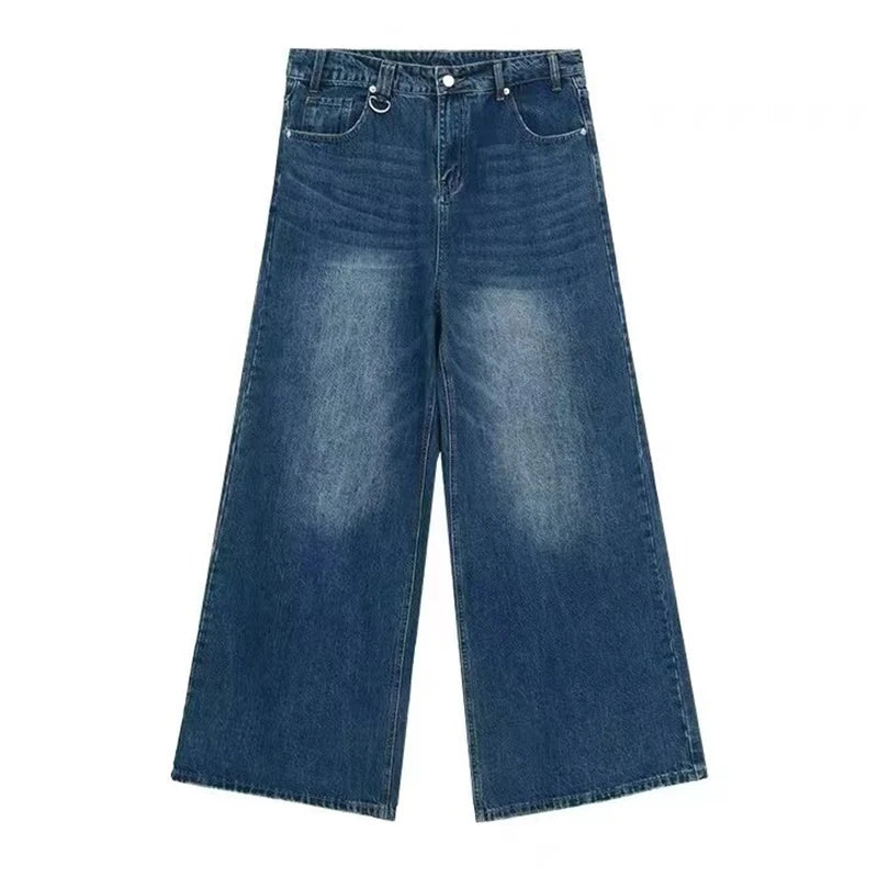 New Men's Baggy Straight Leg Wide Leg Jeans Male Fashion Vintage Wash Casual Denim Pants Youth Popular Brand Streetwear Trousers