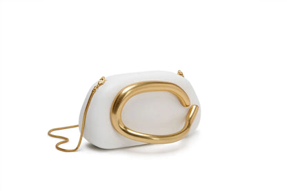 Big Gold Metal Closure Clutch Evening Bags For Women Luxury Designer Handbag And Purse Vintage Oval Box Chain Strap Shoulder