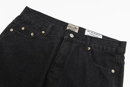 American retro washed letter spliced denim trousers high street trendy brand couple loose straight micro-flared long trousers