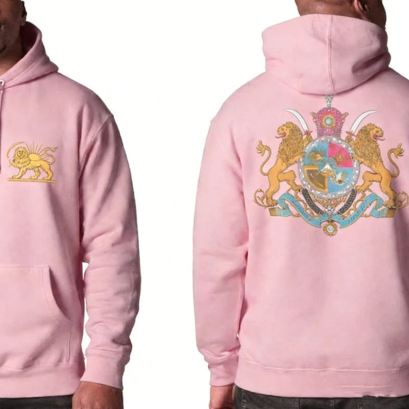 Persian Lion & Sun Matching Hoodie Imperial Crest Back Print Autumn and Winter Streetwear Long Sleeve Keep Warm Casual Pullover