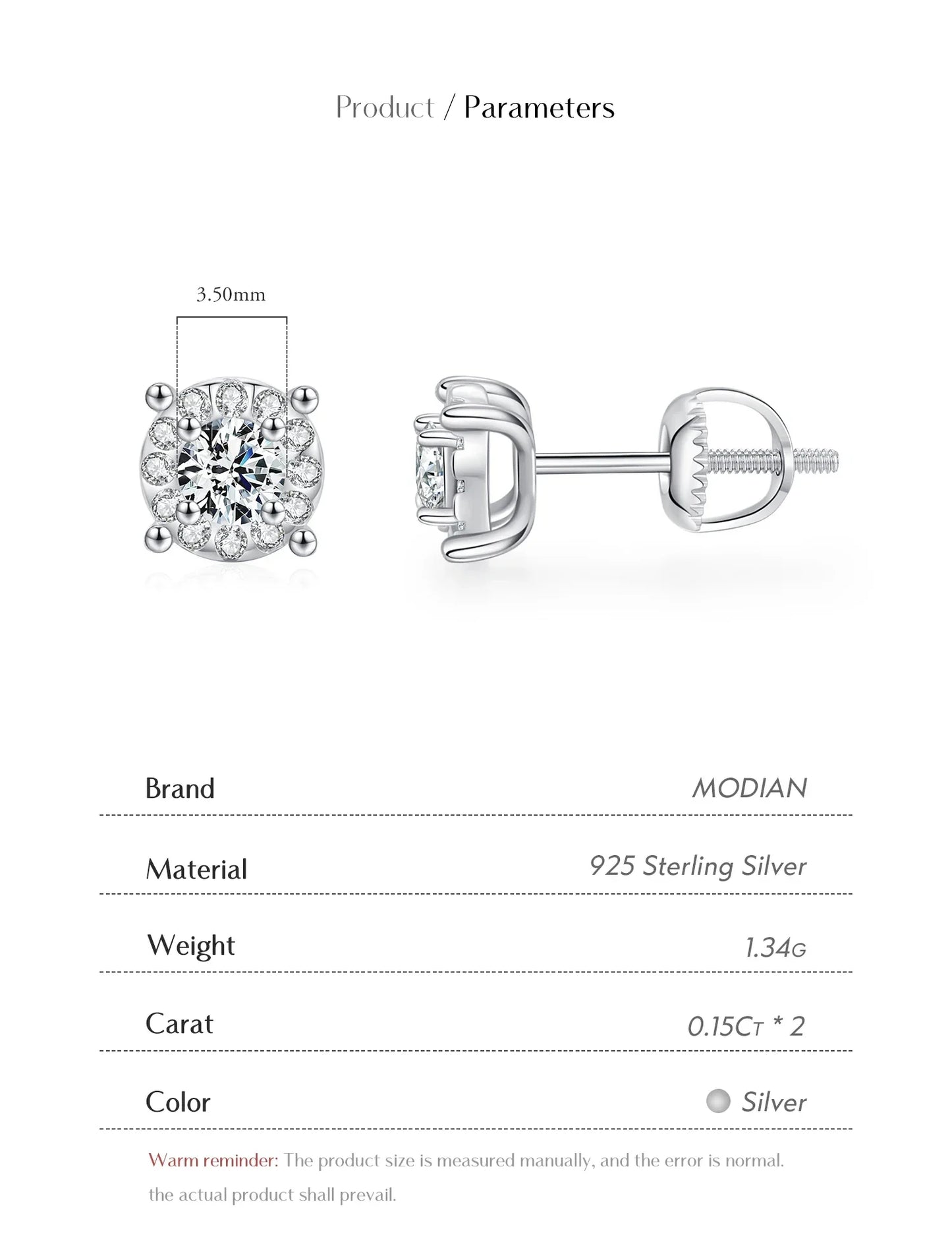 D Color Moissanite Stud Earrings Round Cut Lab Created Diamond 925 Sterling Silver Silver Bridal Jewelry For Women Gifts