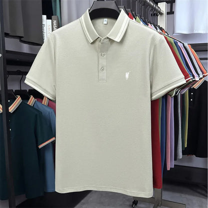 100% pure cotton short sleeve polo shirt high-end brand Paul Pony embroidered stripe summer luxurious breathable men's T-shirt
