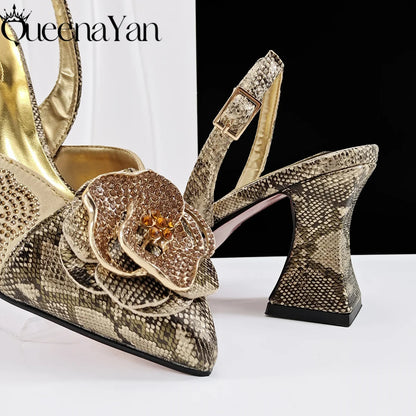 Elegant Lilac Color Women's Heels Handbag Set Rhinestone Embellished Designer Shoes for Weddings Special Events