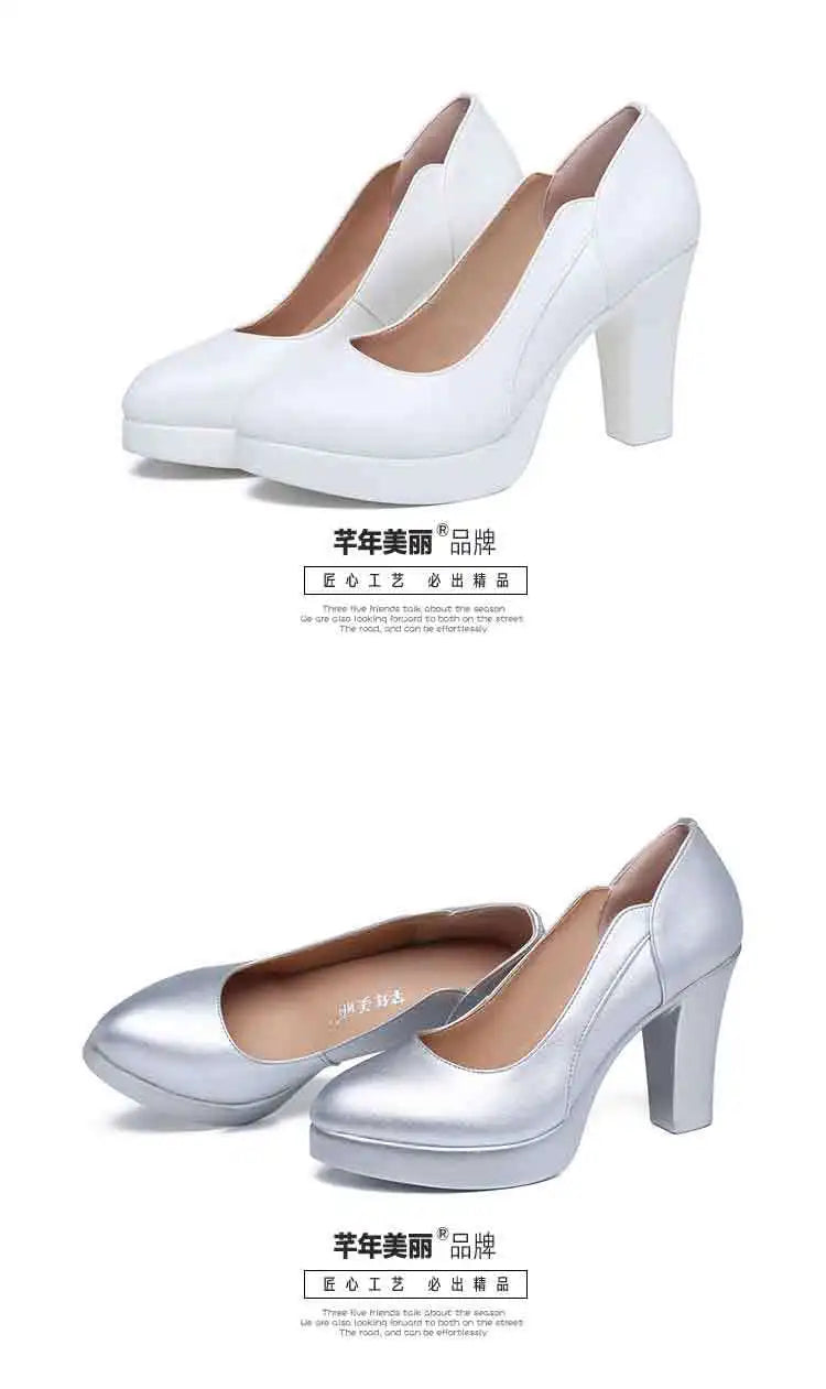 Small Size 32-43 Shallow Red Silver White Wedding Shoes Women Spring 2025 Thick Platform Pumps Woman High Heels for Office