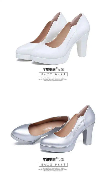 Small Size 32-43 Shallow Red Silver White Wedding Shoes Women Spring 2025 Thick Platform Pumps Woman High Heels for Office