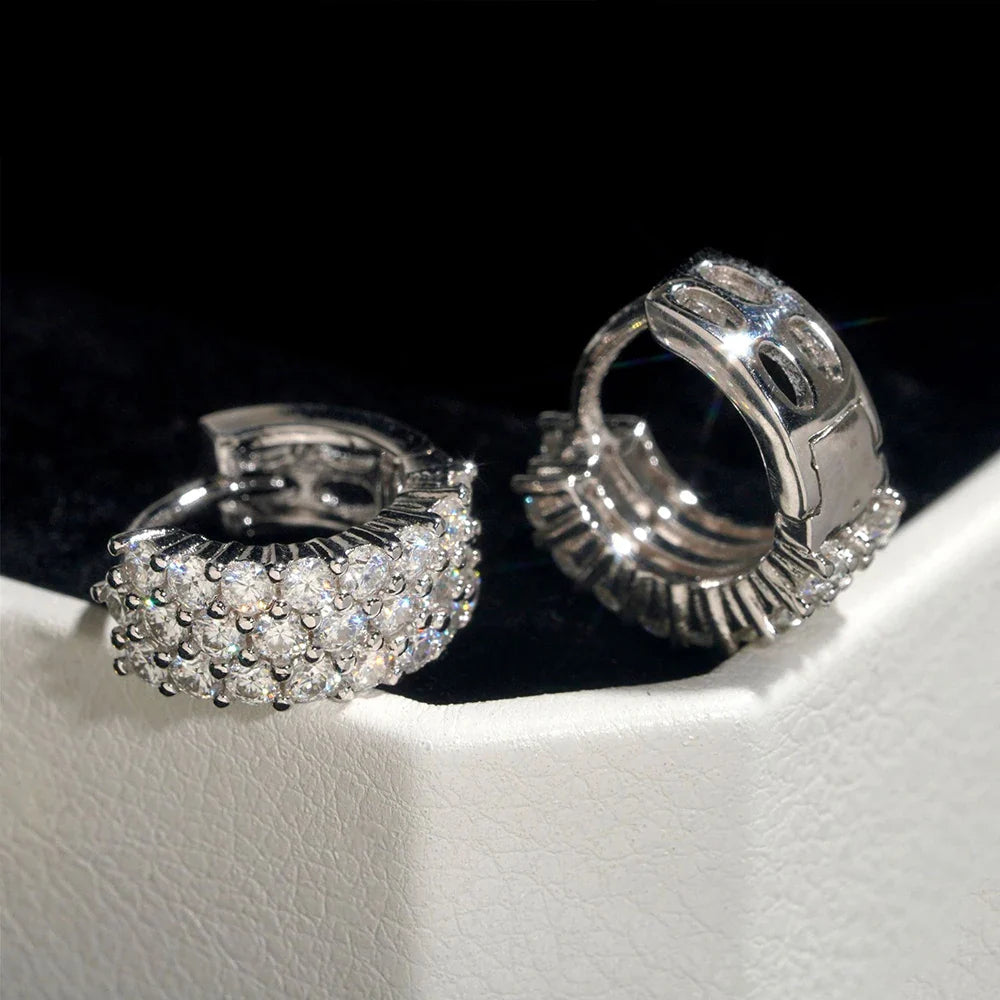 3 Rows All Moissanite Hoop Earrings S925 Silver & Diamond for Women Stud Earrings Wedding Gift Fine Jewelry GRA Certified