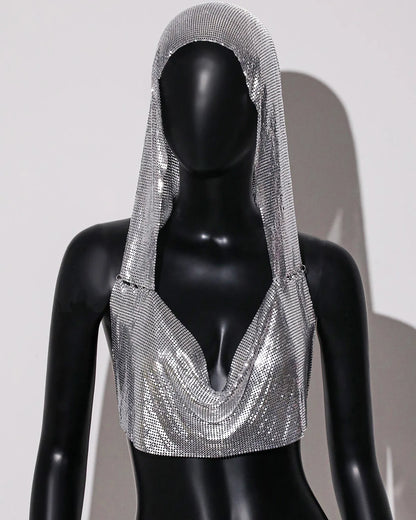 Y2K Streetwear Metal Sequins Women Tank Top Punk Goth Hip Hop Bandana Head Wraps Vest Rave Festival Women Tops Tee For Nightclub