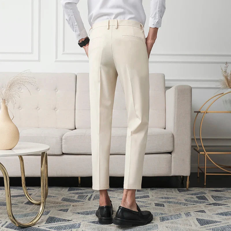 Thickened Fleece Men's Casual Straight Leg Pants Autumn Winter Elastic Slim Fit Korean Style Fashionable Nine Point Long Trou...