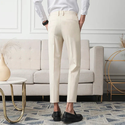Thickened Fleece Men's Casual Straight Leg Pants Autumn Winter Elastic Slim Fit Korean Style Fashionable Nine Point Long Trou...