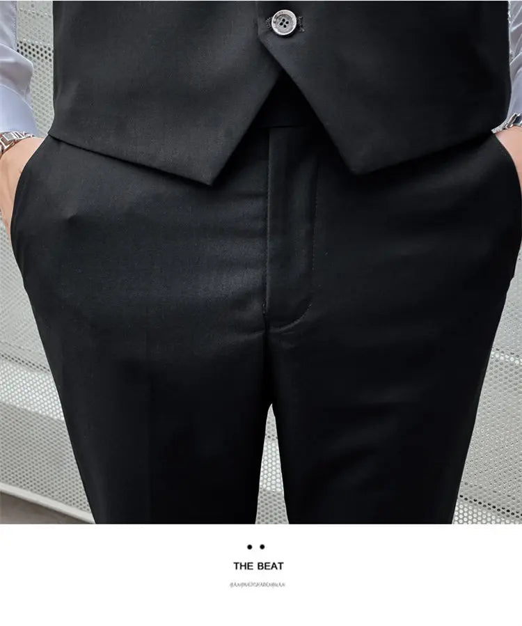 Suit Men Fashionable, Form-fitting Business Gentleman Striped Formal Suit, High-end Professional Wedding (Blazer+Vest+Pants)