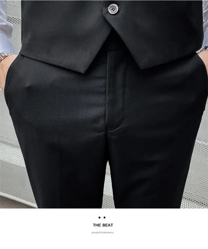 Suit Men Fashionable, Form-fitting Business Gentleman Striped Formal Suit, High-end Professional Wedding (Blazer+Vest+Pants)