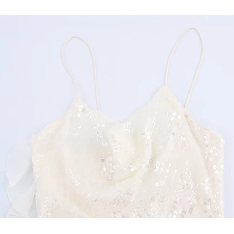 Sequin Mini Dress Woman Sexy Slip Party Dresses for Women Summer Backless Women's Dress Straps Beach Short Dresses