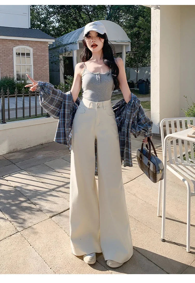 High-waisted Wide-leg Jeans Denim Flared Straight Pants
