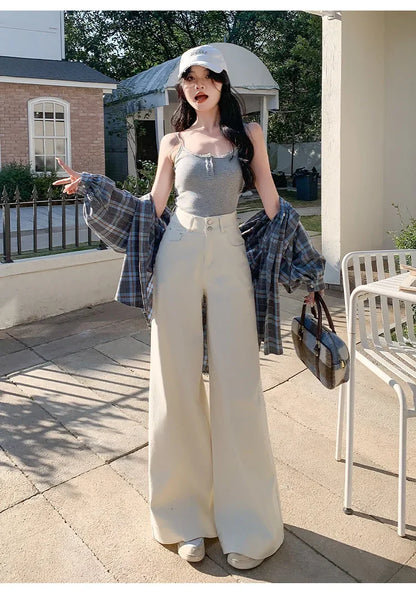 High-waisted Wide-leg Jeans Denim Flared Straight Pants