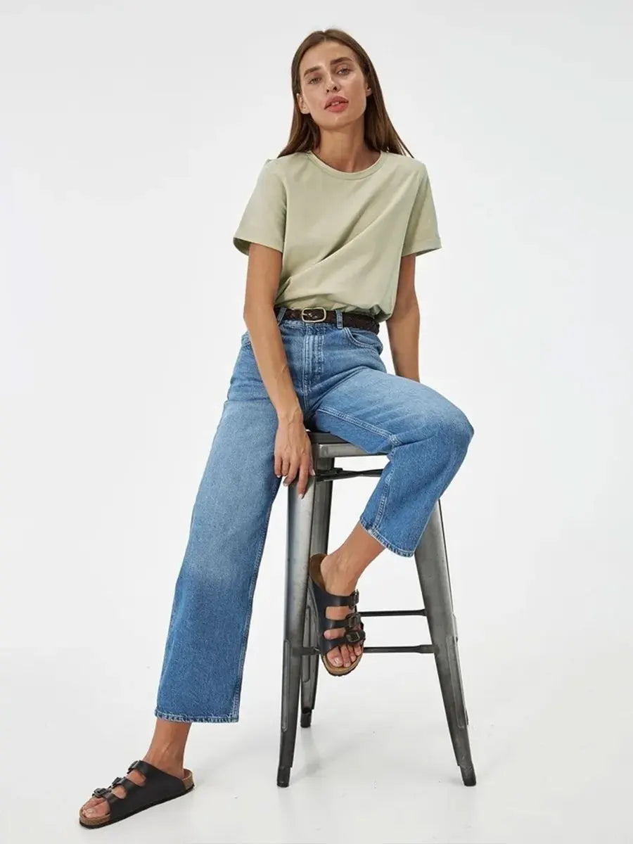 Summer 100% Cotton Women's T-shirt Bottoming Basic Fashionable Solid Lady Short Sleeve Loose Tops Shirts 230g/㎡ Tops