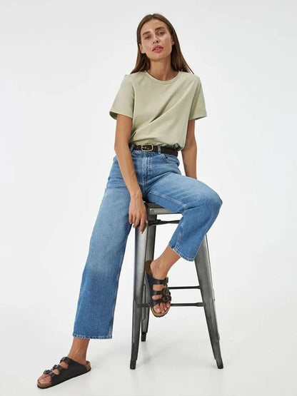Summer 100% Cotton Women's T-shirt Bottoming Basic Fashionable Solid Lady Short Sleeve Loose Tops Shirts 230g/㎡ Tops