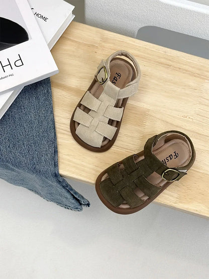 Children Roman Sandals Kids Hollow-out Toes Capped Sandals Fashion Kids Summer Beach Shoes Soft Bottom Anti-slippery Size 21-31