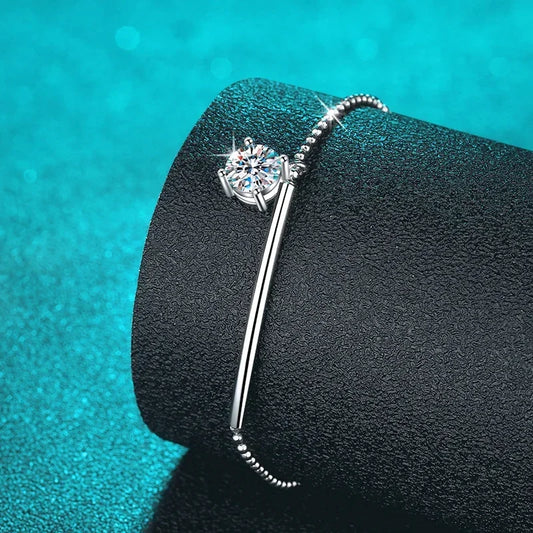 1CT Solitaire Moissanite Bracelets for Women D Color Simulated Diamond Bangles S925 Sterling Silver Jewelry Wedding Gift