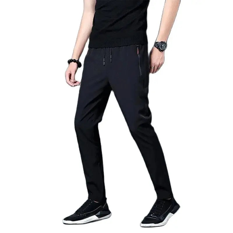 2024 new Men's Ice Silk Trousers Solid Color Mid-Waist Loose Breathable Straight-Leg Casual Pants Thin Quick-Drying Sports Pants