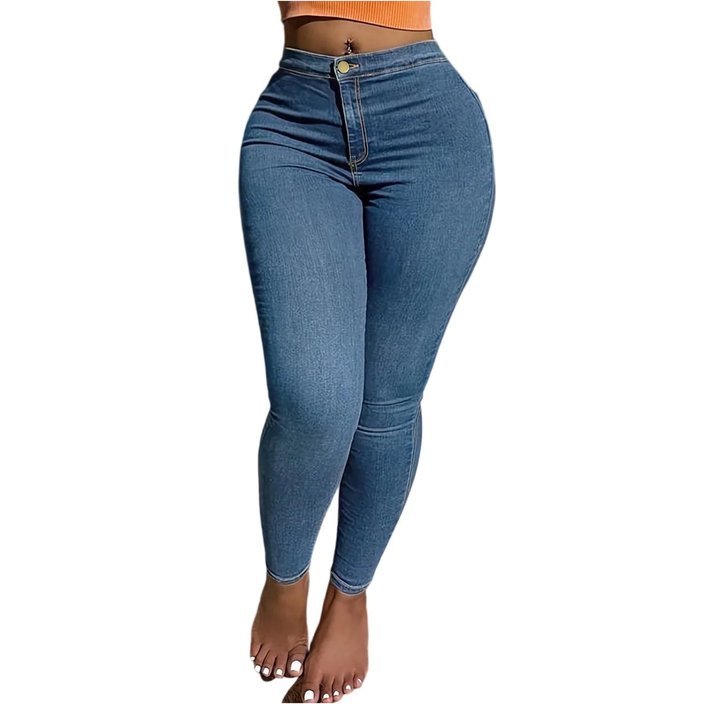 Calça Jeans Skinny Feminina de Cintura Alta