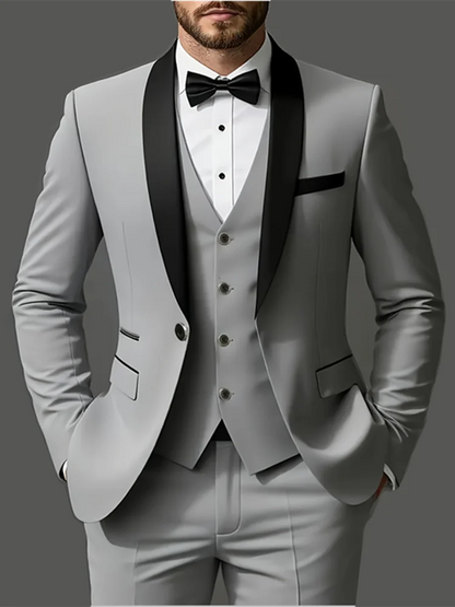 Men's 3pcs Suit Set, Jacket + Vest + Pants, Fashionable, Suitable for Weddings, Parties and Formal Occasions