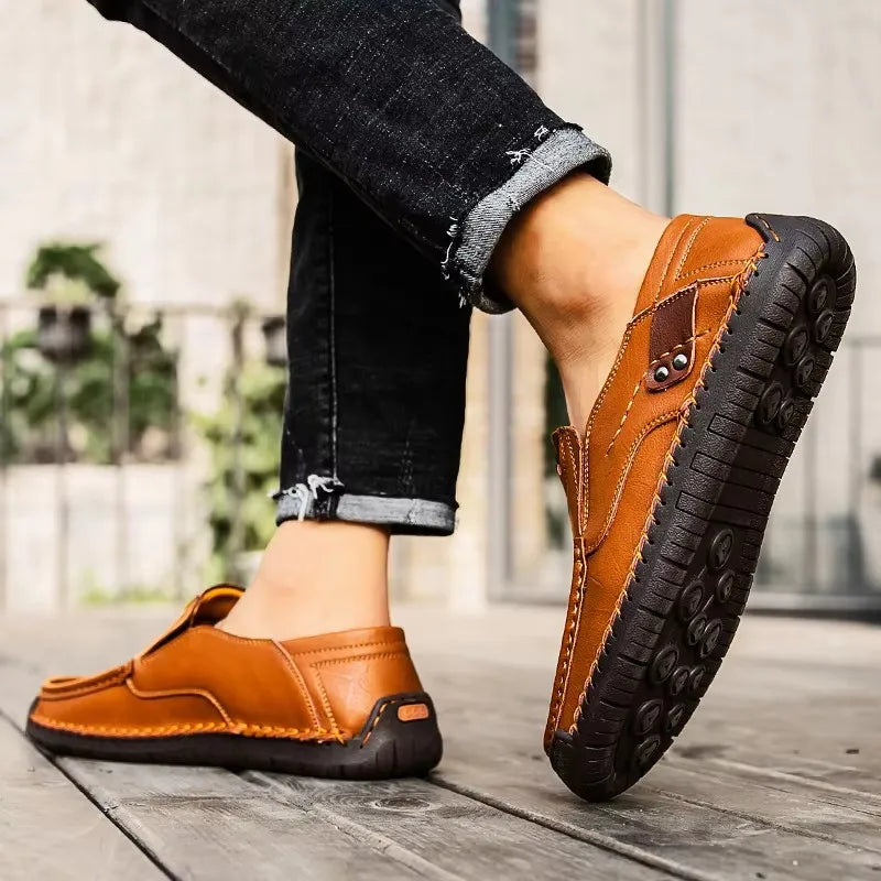 New Fashion Men Casual Shoes Handmade Leather Loafers Comfortable Men's Shoes Quality Split Leather Flat Driving Shoes Size 48