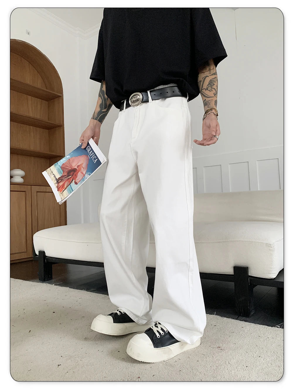 Straight Jeans Men White Loose Unisex Denim Trousers Trend Neutral Jeans Men Baggy Casual Solid Man Women Pants Hip Hop Jeans