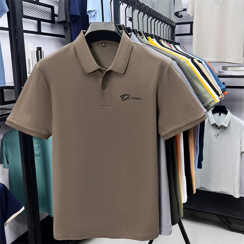 cotton100% hot sale men's new short sleeve polo shirt summer lapel letter printing ventilate t-shirt business classic mans wear