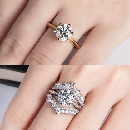 1ct 2ct 3ct 5ct D Color Moissanite Engagement  Ring for Women 925 Sterling Silver Gold Plated Solitaire Rings Wholesale
