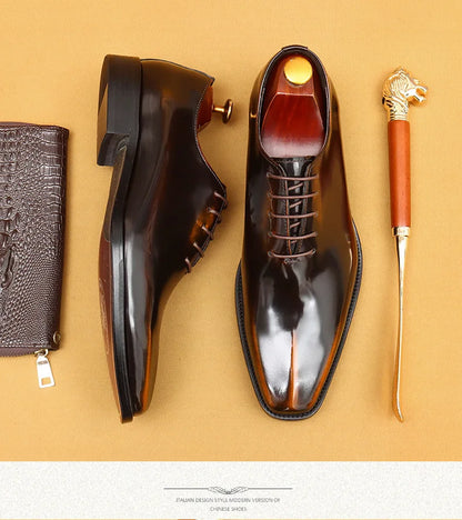 Genuine Leather Shoes for Men Dress British Business Party Lace Up Black Square Toe Fashion Casual Formal Suit Handmade Men Shoe