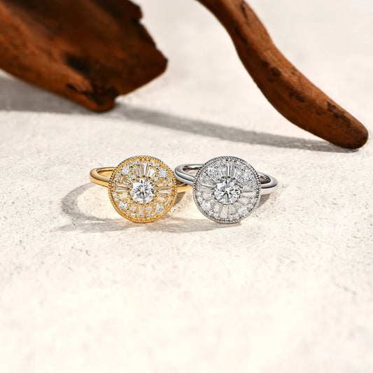 Full Moissanite Rings For Women DVVS1 Round Cut 0.5CT Diamond S925 Silver 18K Gold Plated Engagement Fine Jewelry Gifts
