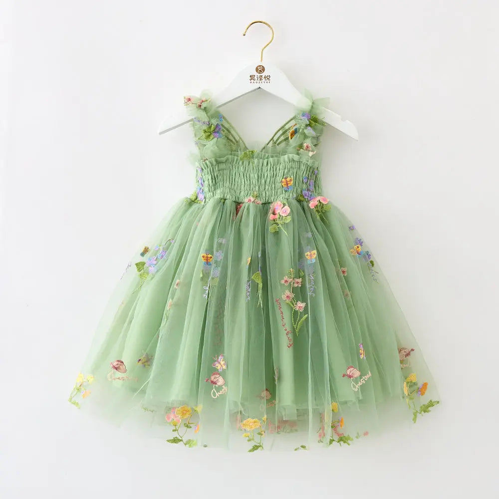 Girls Princess Dress with 3D Wings - Sparkle Tulle Sleeveless Gown, Fairy Puffy Party Dress for Birthday & Holiday