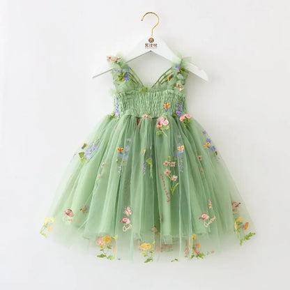 Girls Princess Dress with 3D Wings - Sparkle Tulle Sleeveless Gown, Fairy Puffy Party Dress for Birthday & Holiday