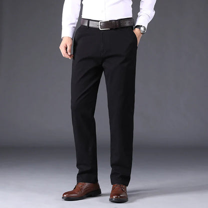 2026 Spring Summer Men's Cotton Smart Casual Pants Solid Color Straight Breathable Trousers Men Office Thin Full Length Pants