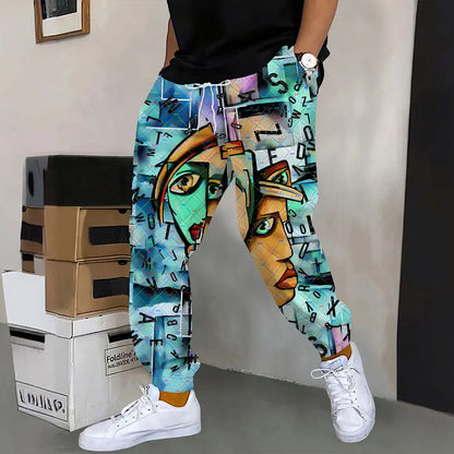 Men's Sweatpants Retro 3D Square Printed Sweatpants Men's Loose Pocket Drawstring Sweatpants Winter Thick Warm Sweatpants