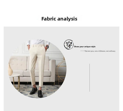 Thickened Fleece Men's Casual Straight Leg Pants Autumn Winter Elastic Slim Fit Korean Style Fashionable Nine Point Long Trou...