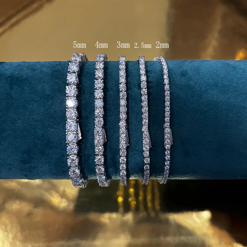 2/2.5/3/4/5mm Full Moissanite Bracelet for Women 100% 925 Sterling Silver Party Fine Jewelry Gift
